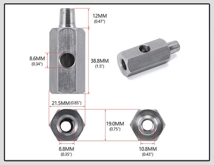 Adaptador T de Presión de Aceite 1/8 BSPT a 1/8 NPT – Acero Inoxidable