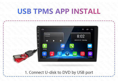 Sistema TPMS Android USB – Monitoreo Digital de Presión de Neumáticos + Tapas Indicadoras (Combo 2 en 1)