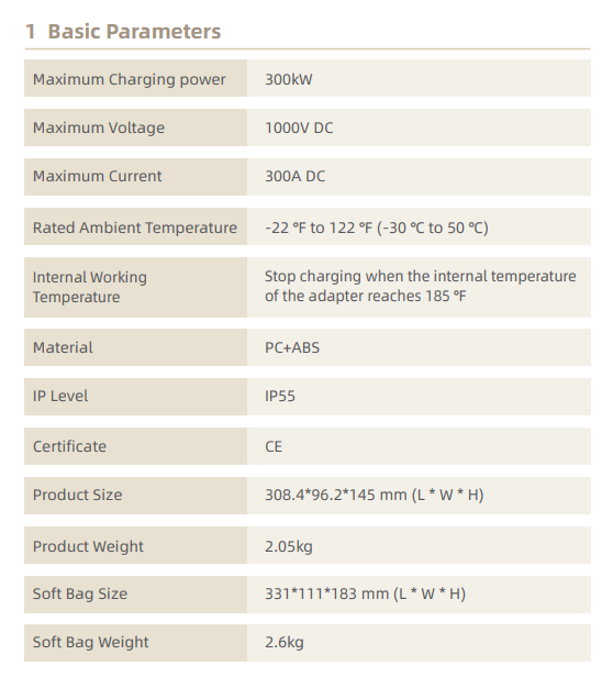 Adaptador CCS2 a GB/T 300kW