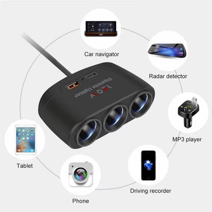 Cargador Encendedor 3 en 1 con Puertos USB y Tipo-C – 12V / 120W