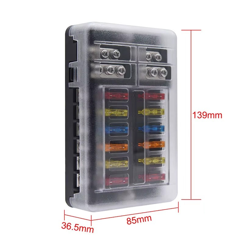 Caja Portafusibles 12 Vías 12-24V Panel de Fusibles para Auto, Camper y Barco