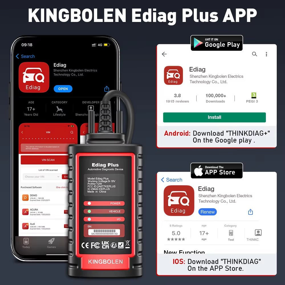 Escáner Automotriz KINGBOLEN Ediag Plus Diagnóstico OE, Bidireccional y Codificación ECU