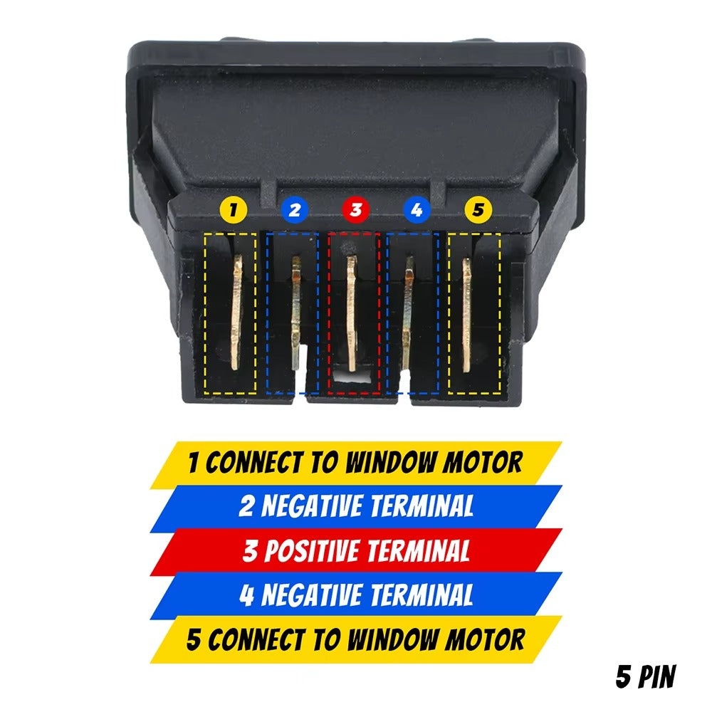 Interruptor Universal Elevalunas 5 Pines 12V 20A – Luz Roja