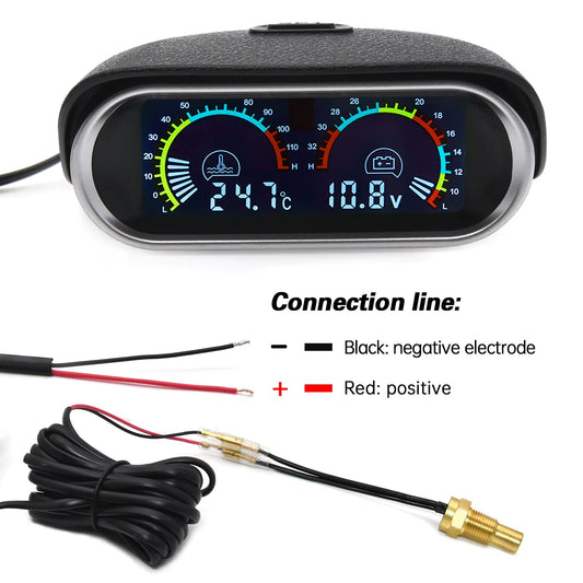 Medidor Temperatura Agua + Voltímetro LCD 2 en 1 12V/24V con Sensor NPT