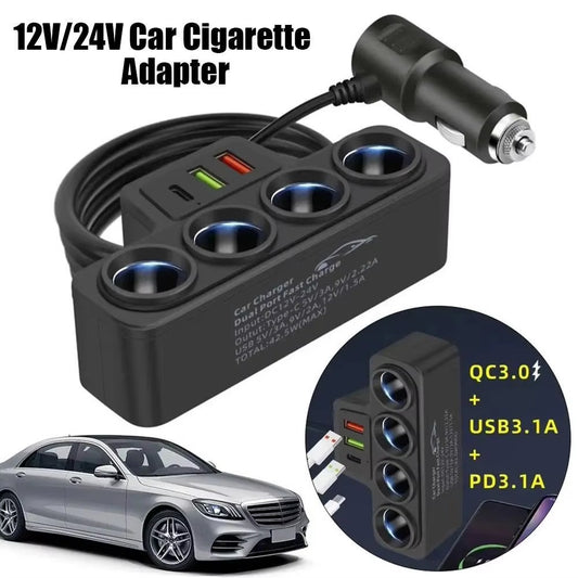 Encendedor de Cigarrillos para Coche + 3 Puertos USB – 120W (4 Tomas)