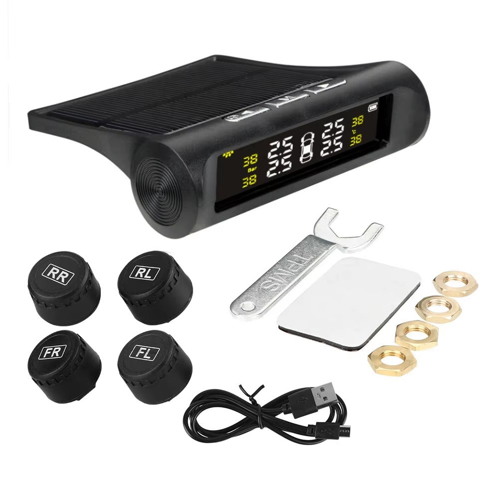 Sistema TPMS Solar 4 Sensores Externos – Monitor Presión Neumáticos