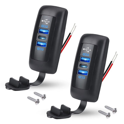 Cargador USB 3 Puertos para Auto/Moto 12V–24V – PD 30W + QC3.0 Dual Resistente al Agua