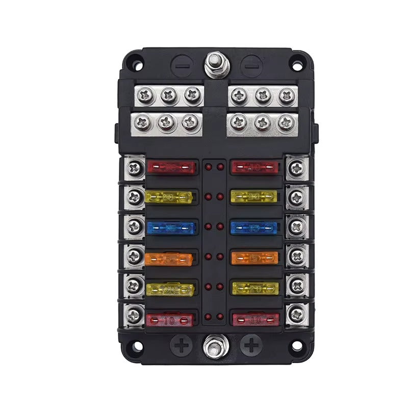 Caja Portafusibles 12 Vías 12-24V Panel de Fusibles para Auto, Camper y Barco