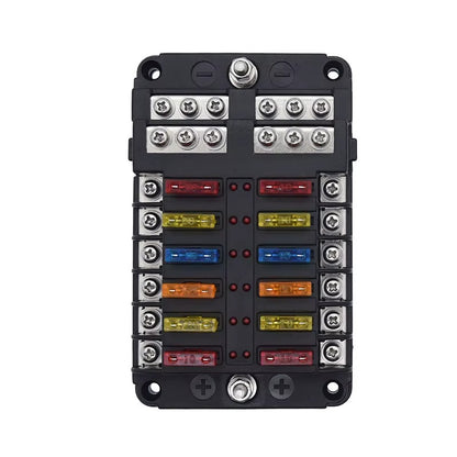 Caja Portafusibles 12 Vías 12-24V Panel de Fusibles para Auto, Camper y Barco