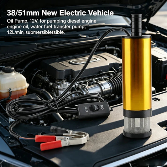 Bomba de Transferencia Eléctrica 12V 38mm para Diésel, Agua y Combustible - 12 L/min, Carcasa Sumergible de Aluminio