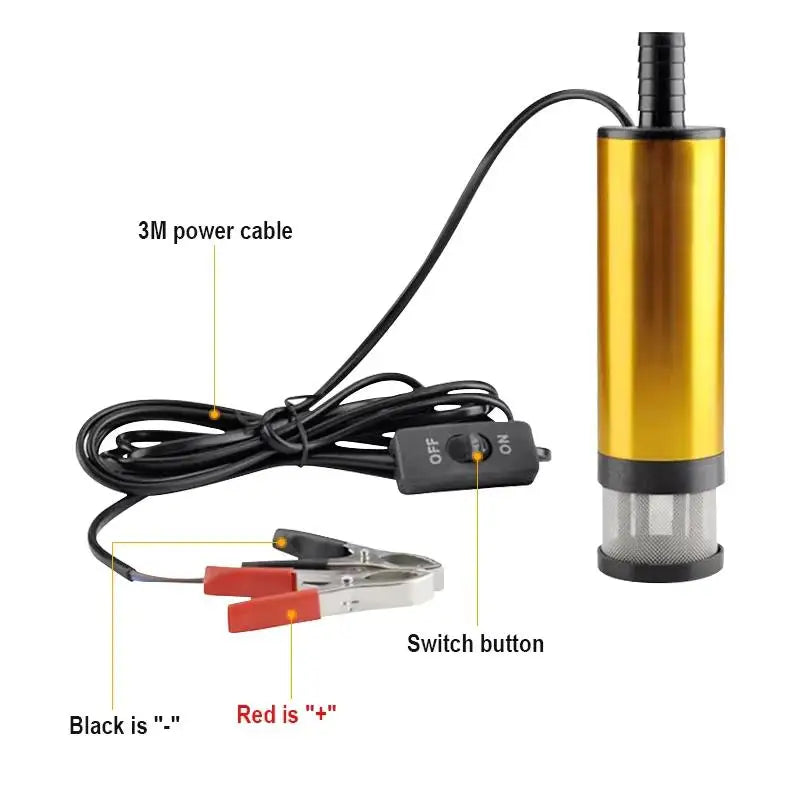 Bomba de Transferencia Eléctrica 12V 38mm para Diésel, Agua y Combustible - 12 L/min, Carcasa Sumergible de Aluminio