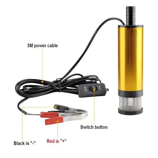 Bomba de Transferencia Eléctrica 12V 38mm para Diésel, Agua y Combustible - 12 L/min, Carcasa Sumergible de Aluminio