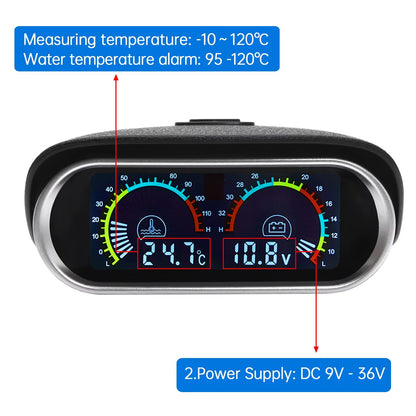 Medidor Temperatura Agua + Voltímetro LCD 2 en 1 12V/24V con Sensor NPT