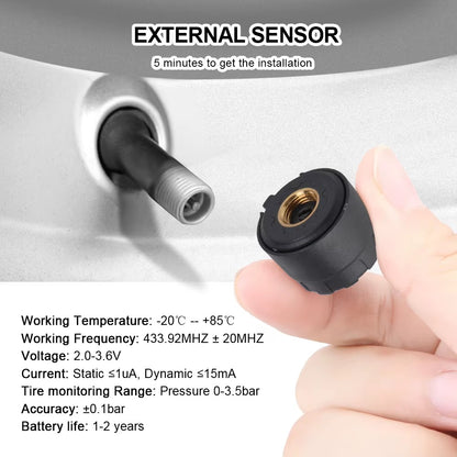 Sistema TPMS Solar 4 Sensores Externos – Monitor Presión Neumáticos