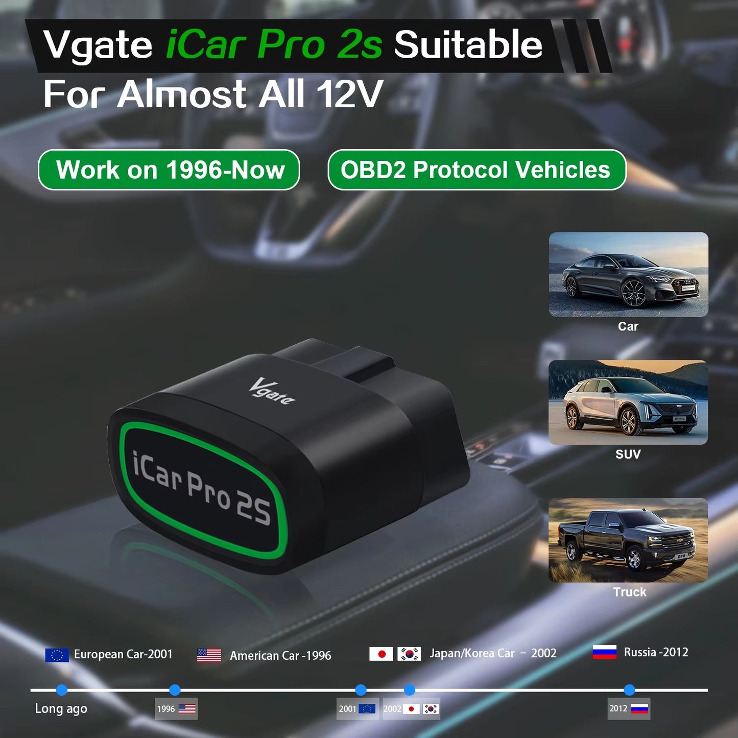 Escáner Vgate iCar Pro 2S Bluetooth 5.2 OBD2 para iOS, Android y PC