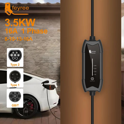 Cargador Portátil para Auto Eléctrico Feyree Tipo 2 16A 3.5 kW 220V Monofásico