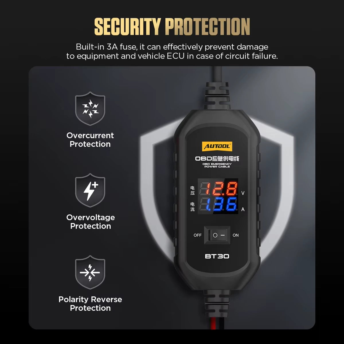 AUTOOL BT30 – Cable de Alimentación de Emergencia OBD | Ahorro de Memoria ECU