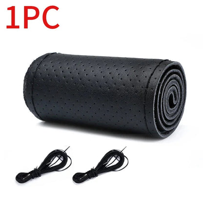 Funda de volante de cuero negra 38 cm