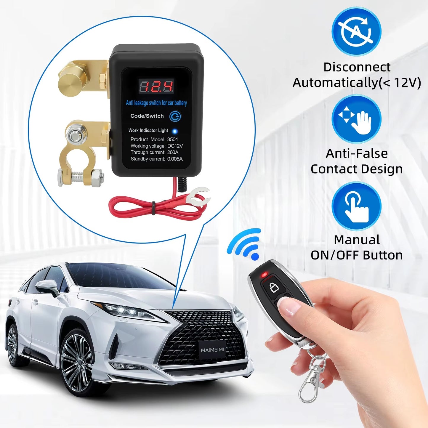 Interruptor Desconectador de Batería 12V 260A con Control Remoto + Protección Automática