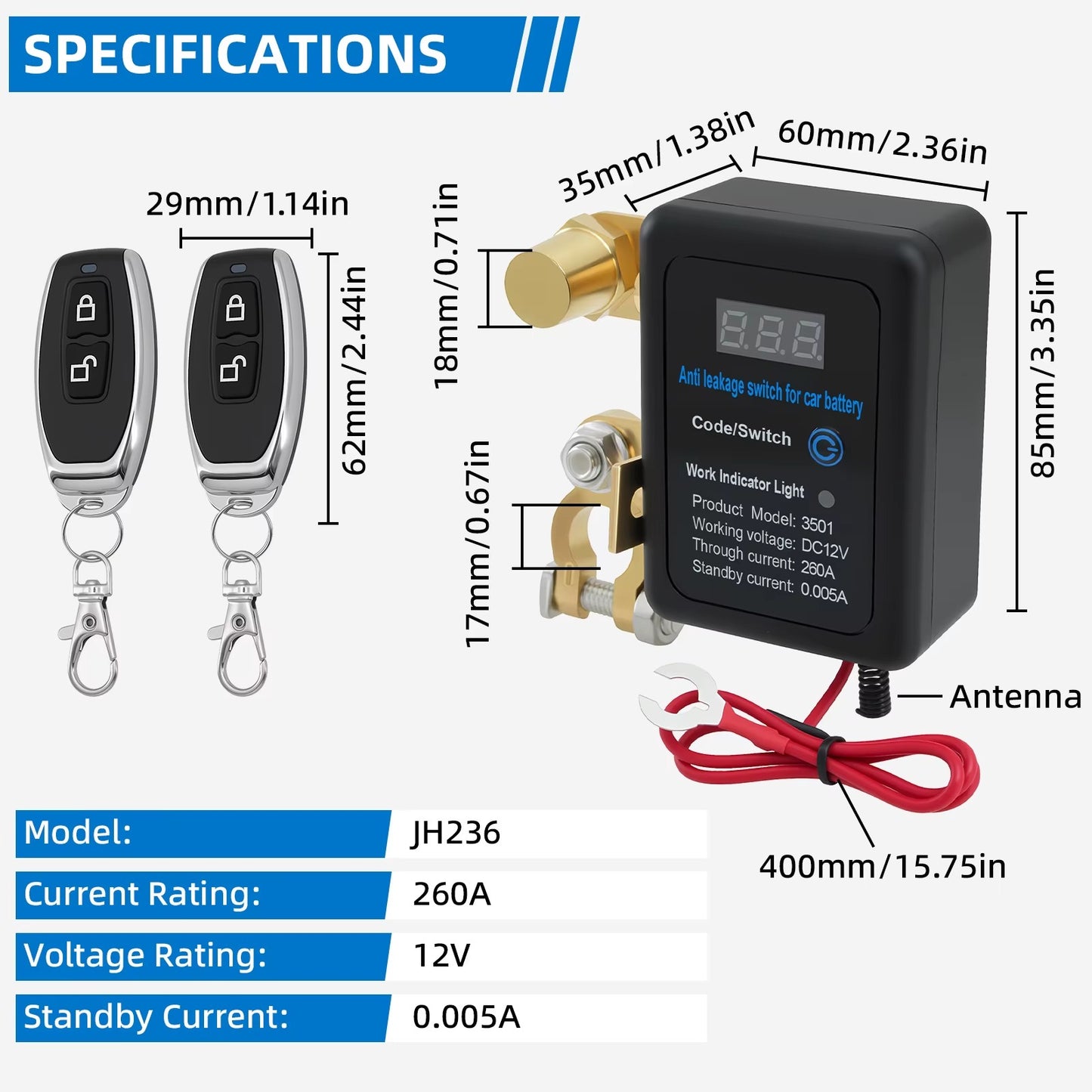Interruptor Desconectador de Batería 12V 260A con Control Remoto + Protección Automática