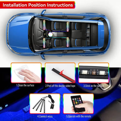 Kit de Neón LED Interior RGB USB – 36 LED Iluminación Ambiental para Vehículos Control App + Música