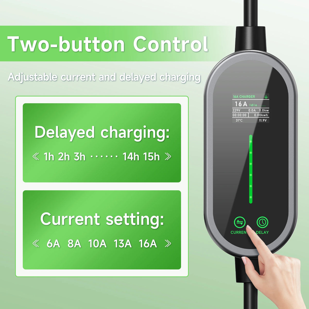 Cargador AFYEEV Tipo 2 - control de dos botones, corriente ajustable