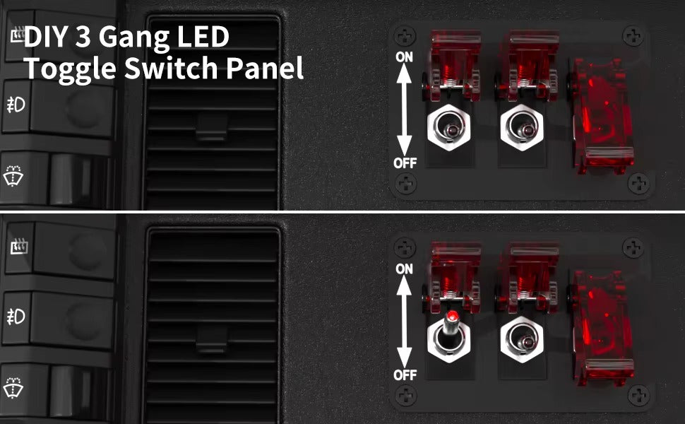 Panel 3 Interruptores Tipo Avión 12V LED Rojo SPST 20A