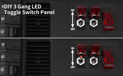 Panel 3 Interruptores Tipo Avión 12V LED Rojo SPST 20A