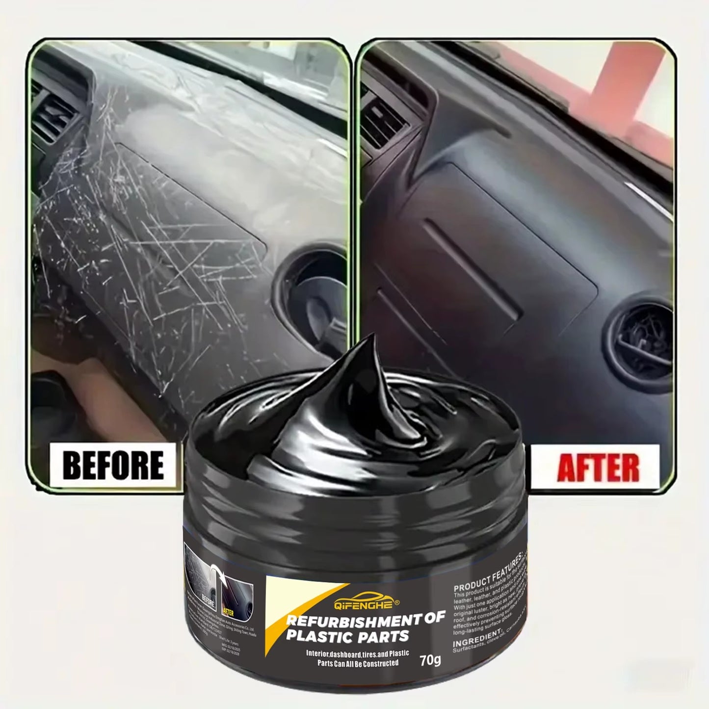 Crema Restauradora de Plásticos Automotriz 70 g  Interior y Exterior Antienvejecimiento Pulido Antidesgaste