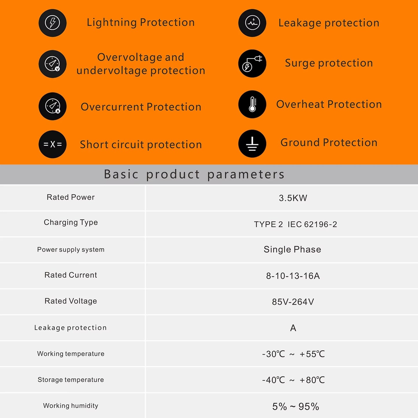 Cargador Portátil para Auto Eléctrico Feyree Tipo 2 16A 3.5 kW 220V Monofásico