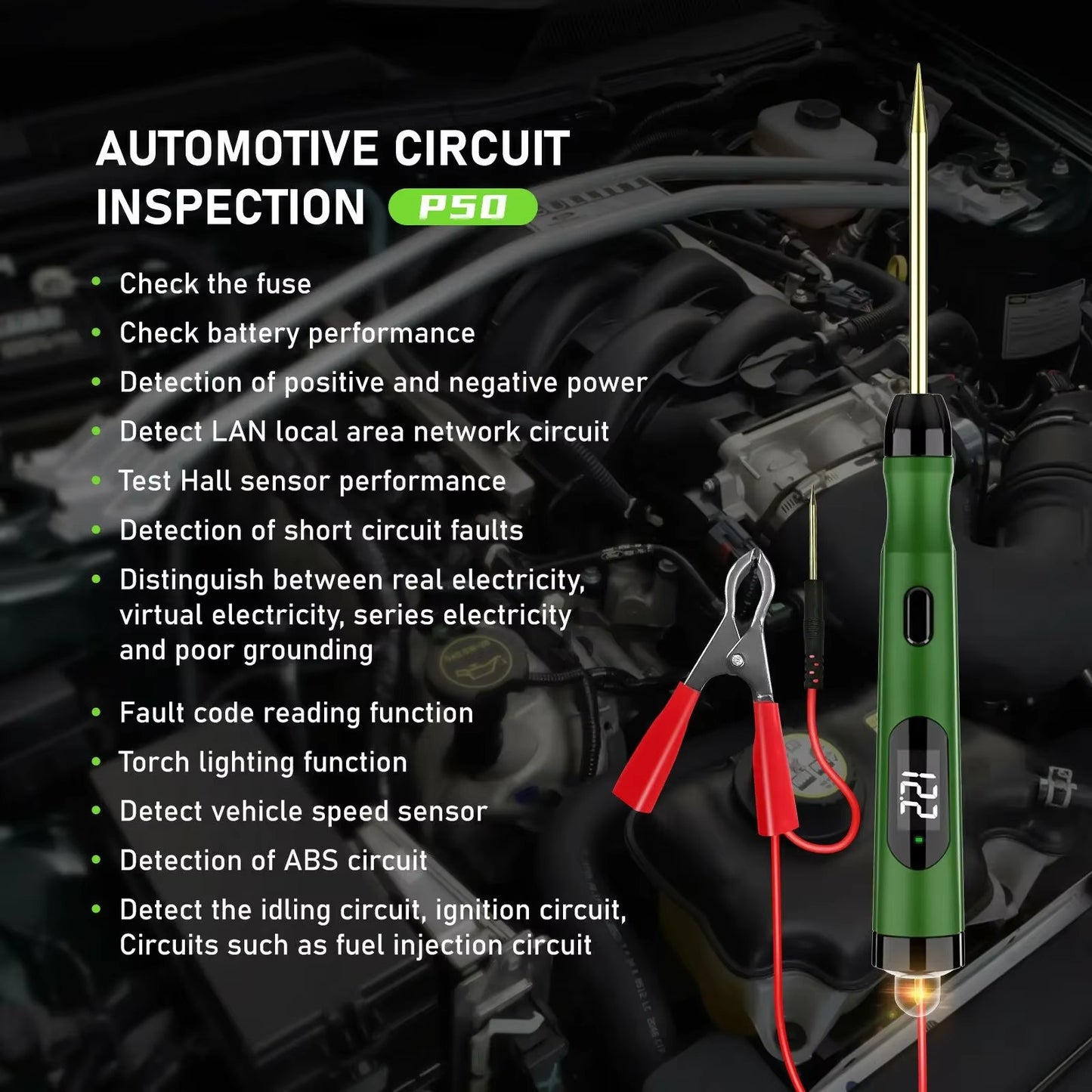 Probador de Circuito Automotriz JDiag P50 – 5V a 30V con Pantalla Digital