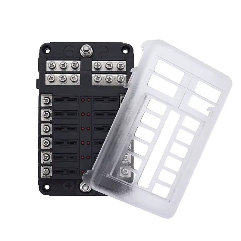 Caja Portafusibles 12 Vías 12-24V Panel de Fusibles para Auto, Camper y Barco