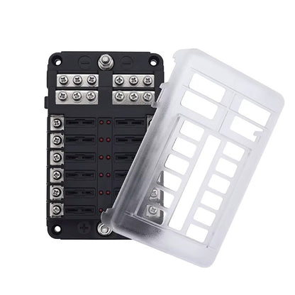 Caja Portafusibles 12 Vías 12-24V Panel de Fusibles para Auto, Camper y Barco