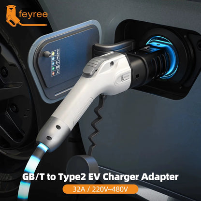 Adaptador EV GBT a Tipo 2 Feyree 32A Convertidor IEC 62196