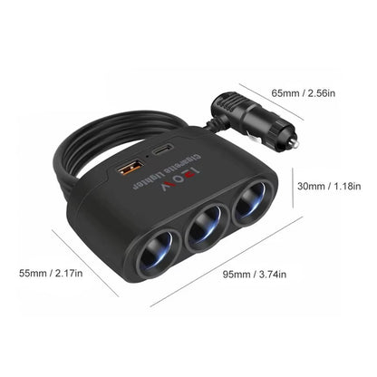 Cargador Encendedor 3 en 1 con Puertos USB y Tipo-C – 12V / 120W