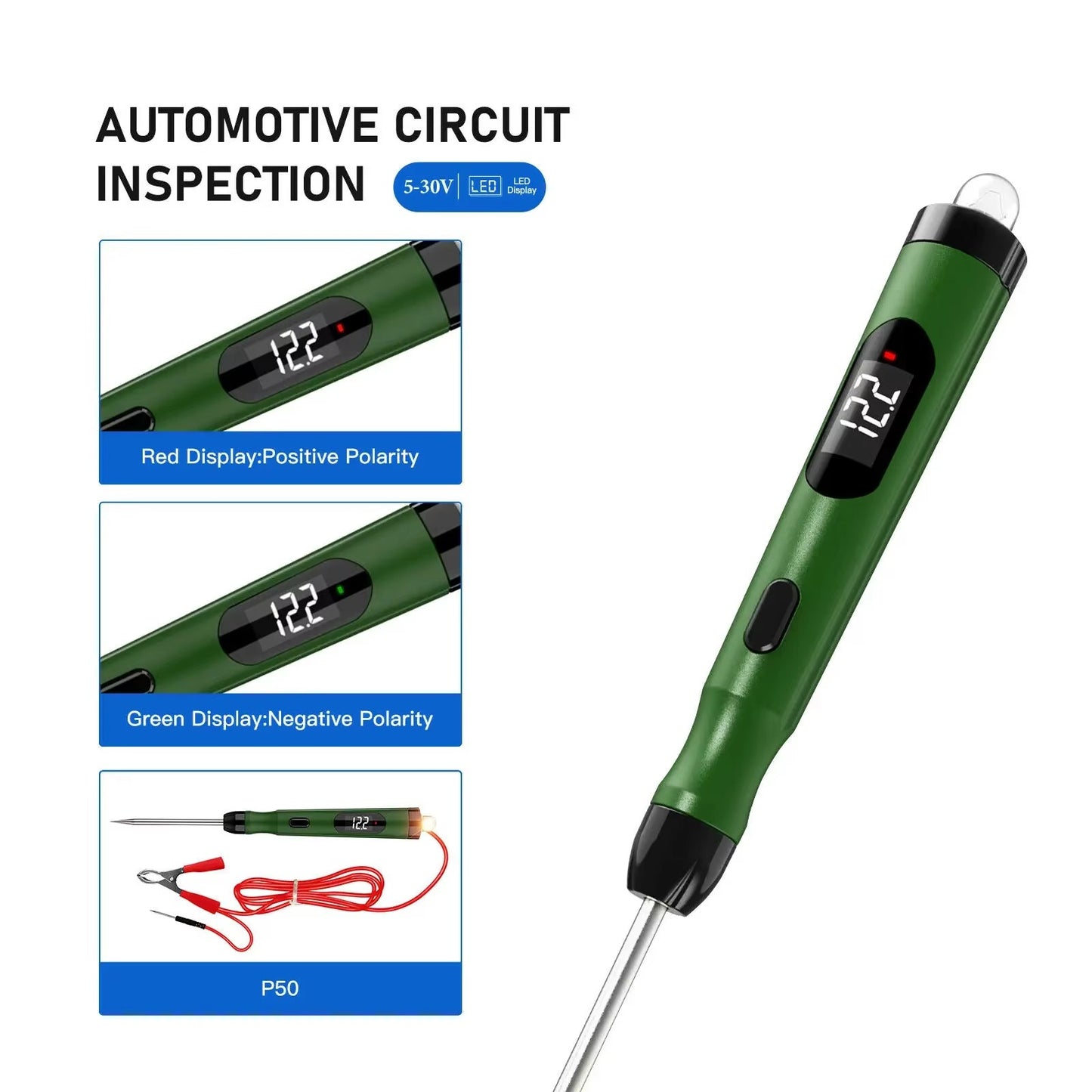 Probador de Circuito Automotriz JDiag P50 – 5V a 30V con Pantalla Digital