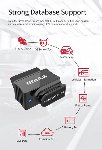 Interfaz de Diagnóstico EDIAG P03 (Bluetooth) – Escáner Automotriz OBD2 ELM327 V1.5