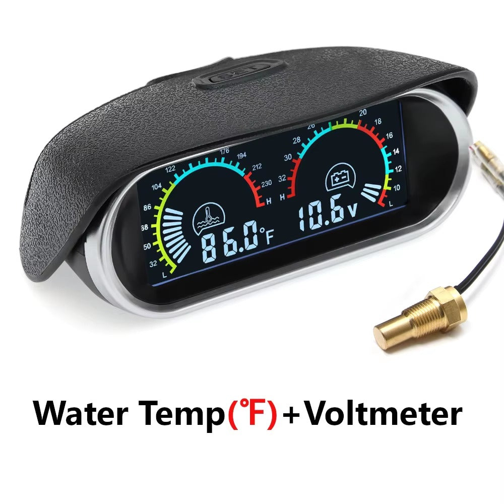 Medidor Temperatura Agua + Voltímetro LCD 2 en 1 12V/24V con Sensor NPT