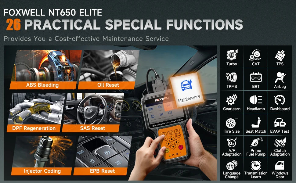 Escáner Automotriz Profesional con 26 Servicios de Mantenimiento-Foxwell NT650 Elite OBD2