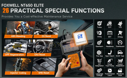 Escáner Automotriz Profesional con 26 Servicios de Mantenimiento-Foxwell NT650 Elite OBD2