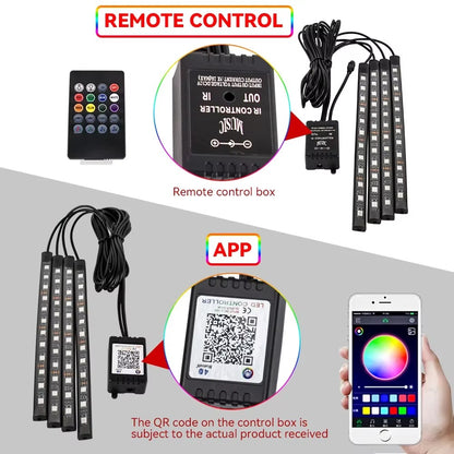 KIT DE NEÓN LED RGB PARA INTERIOR DE VEHÍCULOS – 48 LED, USB, CONTROL APP