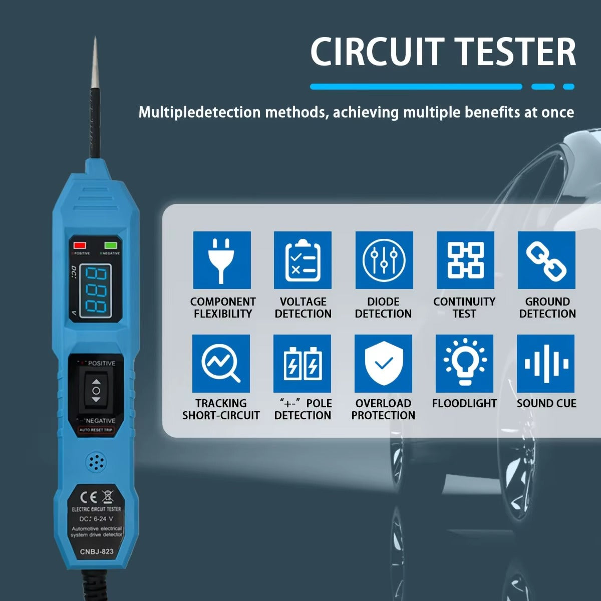 Probador de Circuitos Automotriz Inteligente con Pantalla LED para Diagnóstico Eléctrico