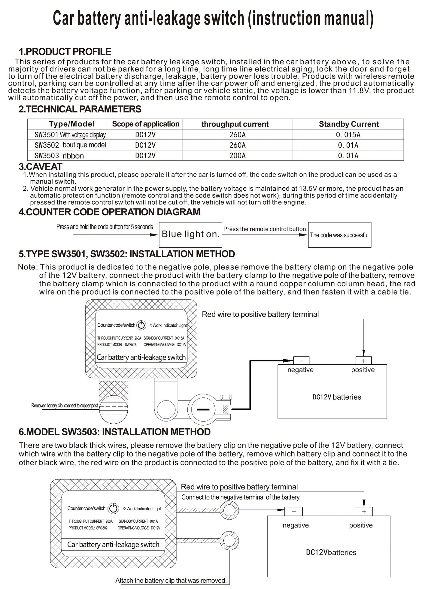 Interruptor Desconectador de Batería 12V 260A con Control Remoto + Protección Automática