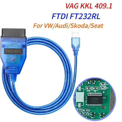 Cable Diagnóstico VAG KKL 409.1 USB FTDI FT232RL – VW / Audi / Seat / Skoda