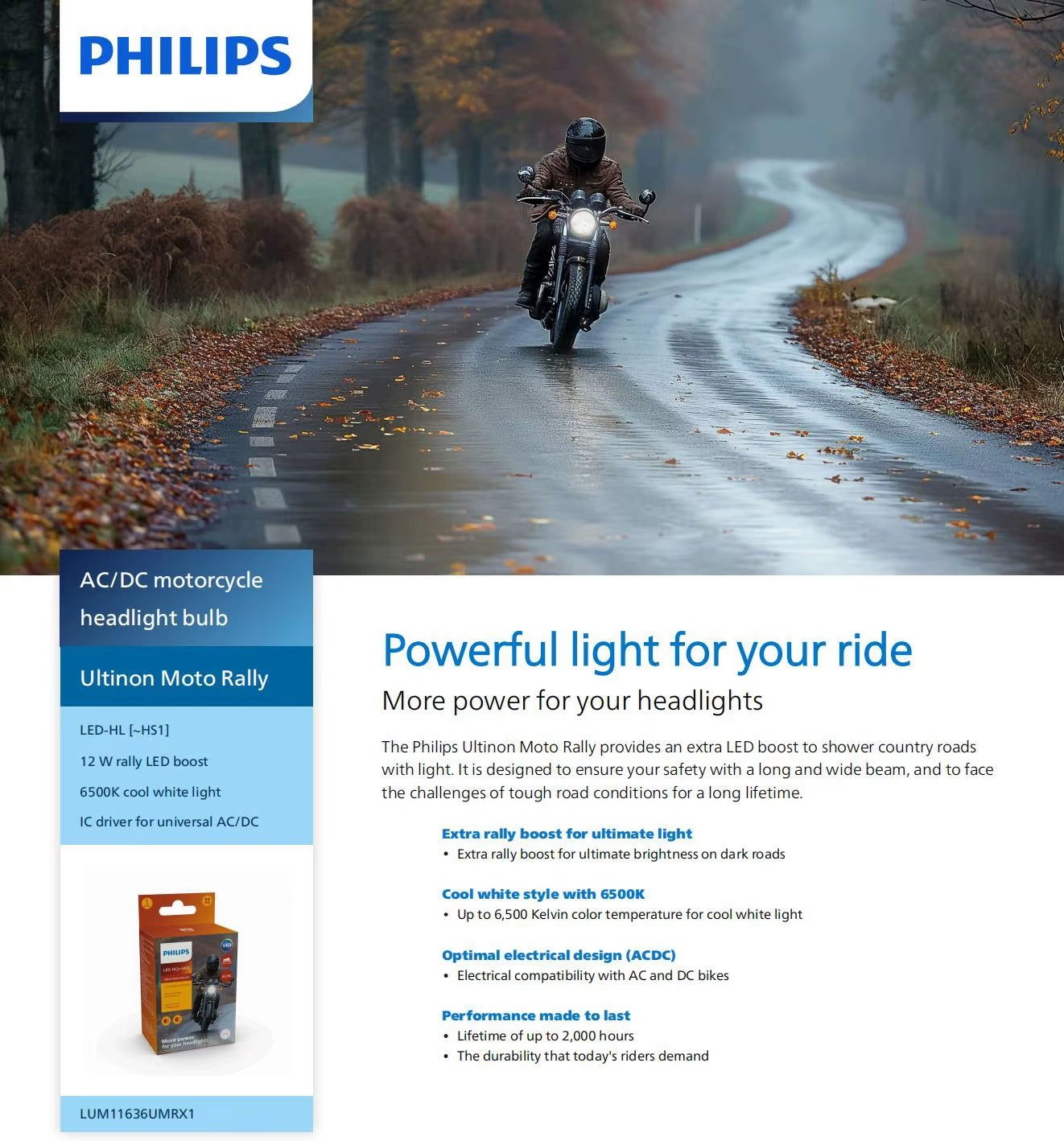 Ampolleta LED Moto Philips HS1 6500K Ultinon Essential PX43t