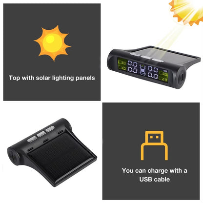 Sistema TPMS Solar 4 Sensores Externos – Monitor Presión Neumáticos