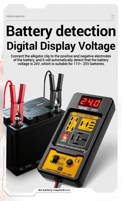Probador de Relé Automotriz ANENG RT01 Universal 11–25V – LED + Pinzas Cocodrilo