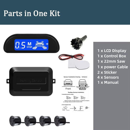 Kit Sensor de Estacionamiento Negro con Monitor LED 4 Sensores 22 mm 12V