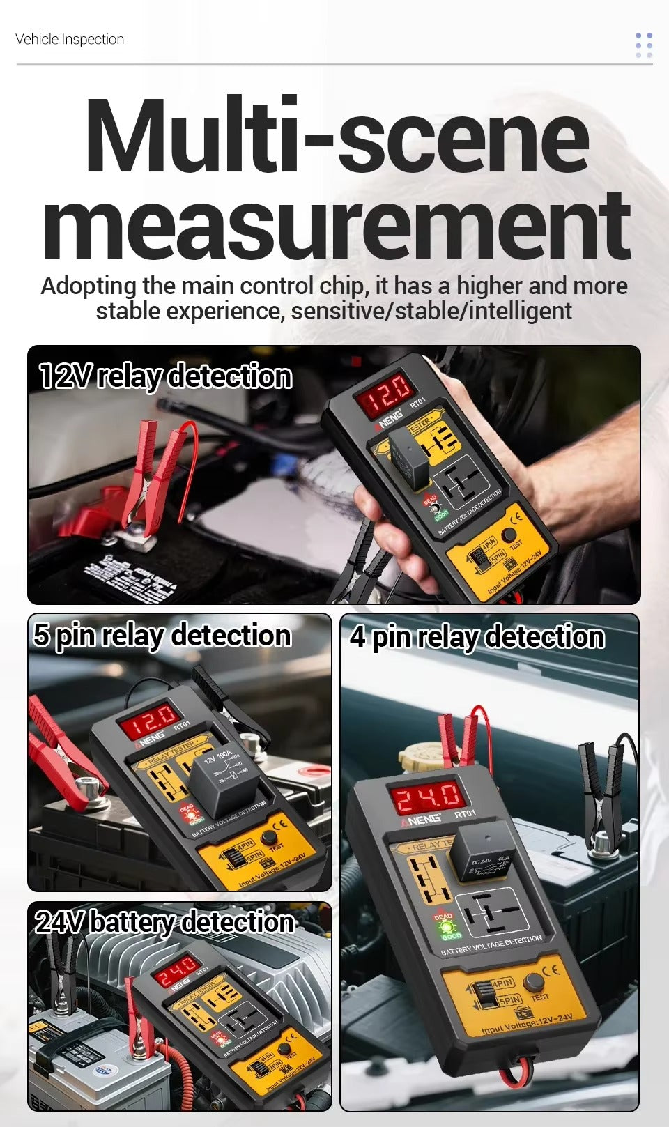 Probador de Relé Automotriz ANENG RT01 Universal 11–25V – LED + Pinzas Cocodrilo