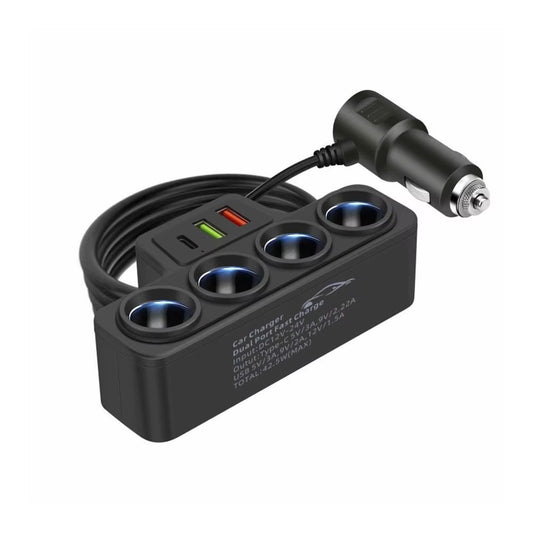 Encendedor de Cigarrillos para Coche + 3 Puertos USB – 120W (4 Tomas)